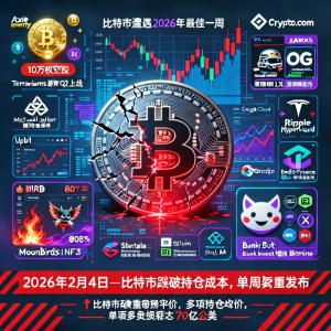 比特币遭遇2026年最惨一周，多项重磅代币公告密集发布