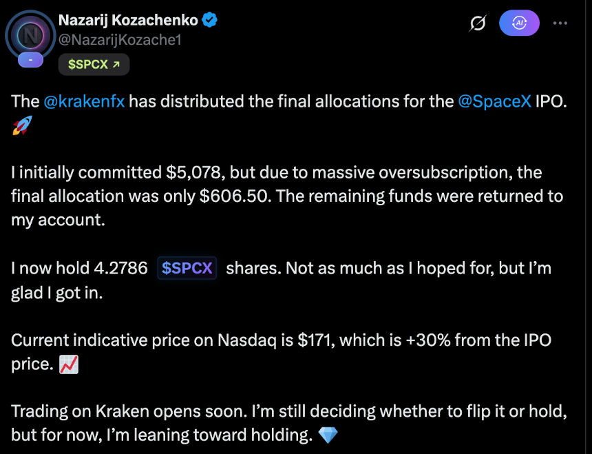 SpaceX链上打新梦碎:万亿美元IPO盛宴,我只分到4股