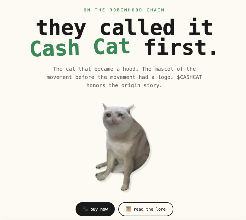CASHCAT：Robinhood链的第一个爆款，来自它的「曾用名」