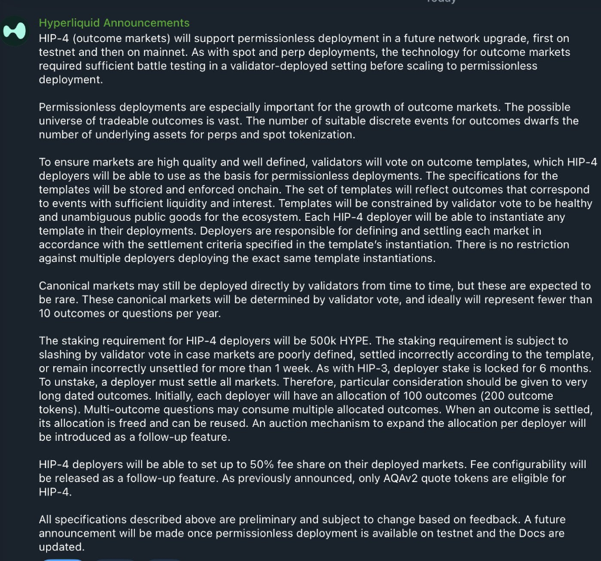 HIP-4开放无许可部署，Hyperliquid能杀死Polymarket吗？