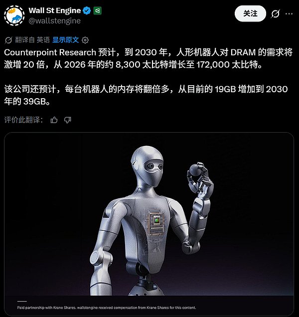 人形机器人存储需求5年增加20倍?马斯克:机器人存储需求“超过一切”
